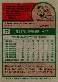 1975 Topps #75 Ted Simmons Back