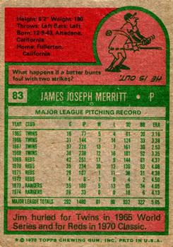 1975 Topps #83 Jim Merritt Back