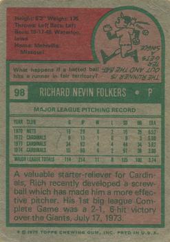 1975 Topps #98 Rich Folkers Back