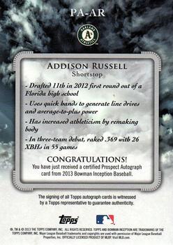 2013 Bowman Inception #PA-AR Addison Russell Back