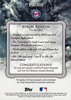 2013 Bowman Inception #PA-BB Byron Buxton Back