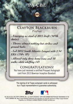2013 Bowman Inception #PA-CBL Clayton Blackburn Back