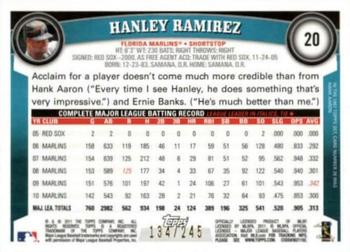 2011 Topps - Red Border #20 Hanley Ramirez Back