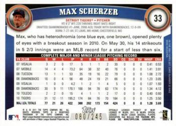 2011 Topps - Red Border #33 Max Scherzer Back