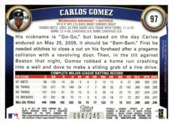 2011 Topps - Red Border #97 Carlos Gomez Back