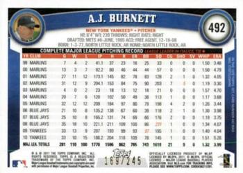 2011 Topps - Red Border #492 A.J. Burnett Back