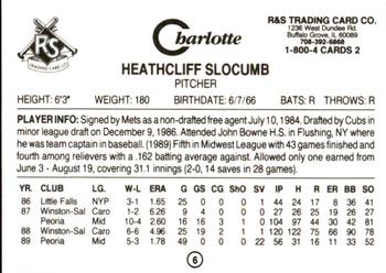 1990 Charlotte Knights #6 Heathcliff Slocumb Back