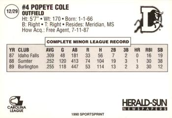 1990 Durham Bulls #12 Popeye Cole Back