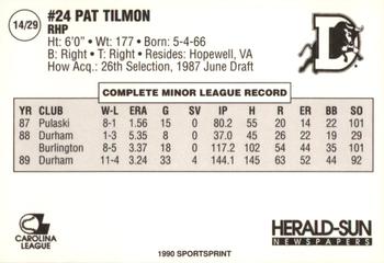 1990 Durham Bulls #14 Pat Tilmon Back