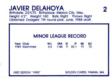1990 Yakima Bears #2 Javier Delahoya Back