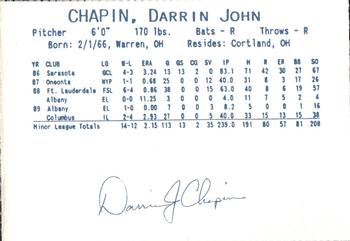 1990 Columbus Clippers #23 Darrin Chapin Back