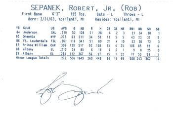 1990 Columbus Clippers #38 Rob Sepanek Back