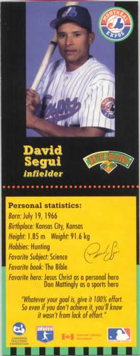 1995-96 Hit the Books Montreal Expos Bookmarks #NNO David Segui Front