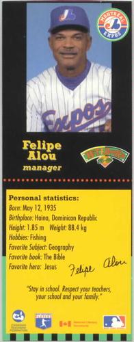 1995-96 Hit the Books Montreal Expos Bookmarks #NNO Felipe Alou Front