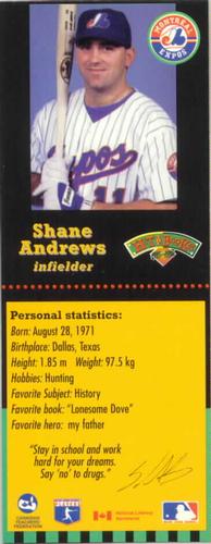 1995-96 Hit the Books Montreal Expos Bookmarks #NNO Shane Andrews Front