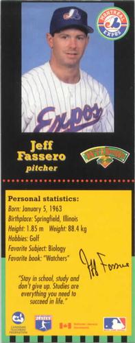 1995-96 Hit the Books Montreal Expos Bookmarks #NNO Jeff Fassero Front