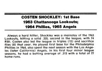 1988 Chattanooga Lookouts Legends #27 J. Costen Shockley Back