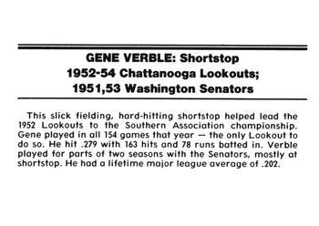 1988 Chattanooga Lookouts Legends #30 Gene Verble Back