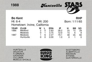 1988 Burger King Huntsville Stars #NNO Bo Kent Back