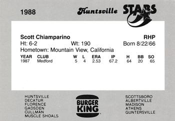 1988 Burger King Huntsville Stars #NNO Scott Chiamparino Back