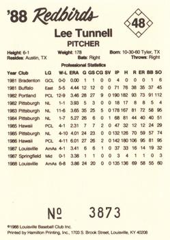 1988 Louisville Redbirds #48 Lee Tunnell Back