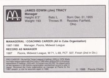 1988 Peoria Chiefs #NNO Jim Tracy Back