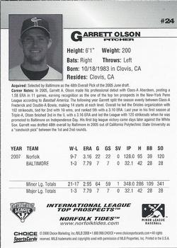2008 Choice International League Top Prospects #24 Garrett Olson Back