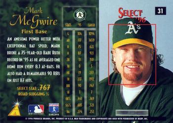 1996 Select #31 Mark McGwire Back