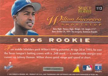 1996 Select Certified #113 Wilton Guerrero Back