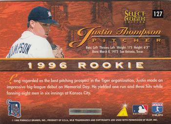 1996 Select Certified #127 Justin Thompson Back