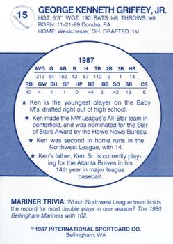 1987 Bellingham Mariners #15 Ken Griffey Jr. Back