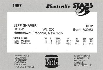 1987 Burger King Huntsville Stars #NNO Jeff Shaver Back