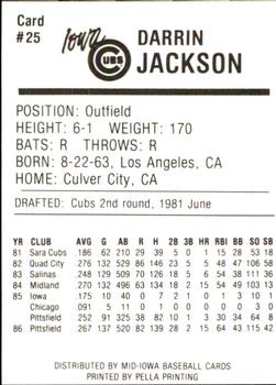 1987 Iowa Cubs #25 Darrin Jackson Back