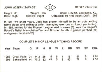 1987 San Antonio Dodgers #22 Jack Savage Back