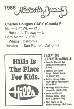 1986 Nashville Sounds #NNO Chuck Cary Back