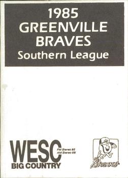 1985 WESC Greenville Braves #NNO Rick Albert Back