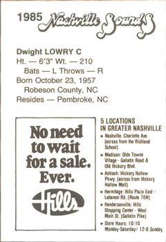 1985 Hills Nashville Sounds #NNO Dwight Lowry Back