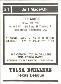 1985 Tulsa Drillers #NNO Jeff Mace Back