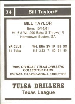 1985 Tulsa Drillers #NNO Billy Taylor Back