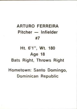 1984 Idaho Falls A's #8 Arturo Ferreira Back