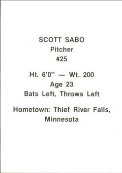 1984 Idaho Falls A's #24 Scott Sabo Back