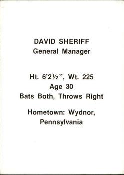 1984 Idaho Falls A's #25 David Sheriff Back