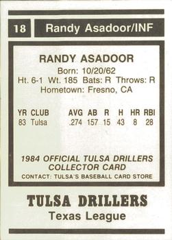 1984 Tulsa Drillers #NNO Randy Asadoor Back