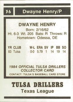 1984 Tulsa Drillers #NNO Dwayne Henry Back