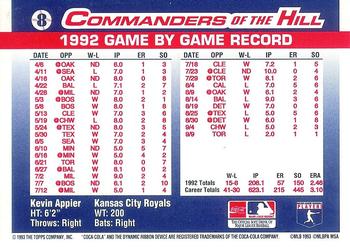 1993 Topps/Coca-Cola Commanders of the Hill #8 Kevin Appier Back