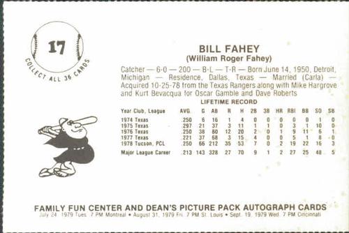 1979 Family Fun Center Dean's Photo San Diego Padres #17 Bill Fahey Back