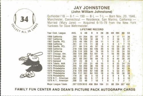 1979 Family Fun Center Dean's Photo San Diego Padres #34 Jay Johnstone Back