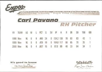 2001 Palm Beach Post Montreal Expos #14 Carl Pavano Back