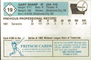 1982 Fritsch Burlington Rangers #19 Gary Sharp Back