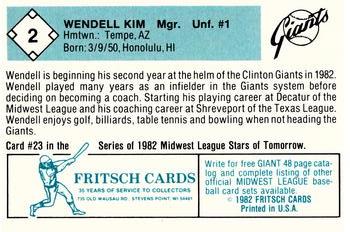 1982 Fritsch Clinton Giants #2 Wendell Kim Back